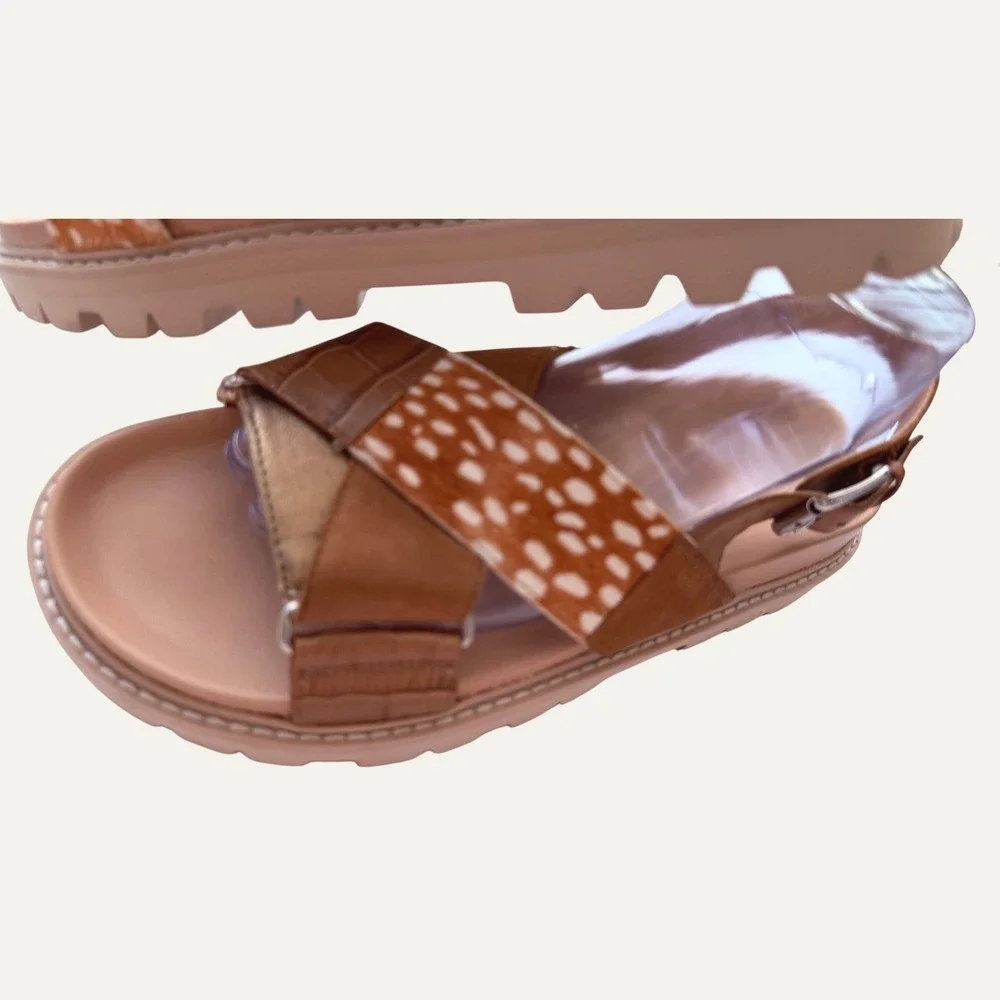 Dolce Vita Womens Brown Spotted Calf Hair Croc Platform Lug Sole Sandals 9.5
